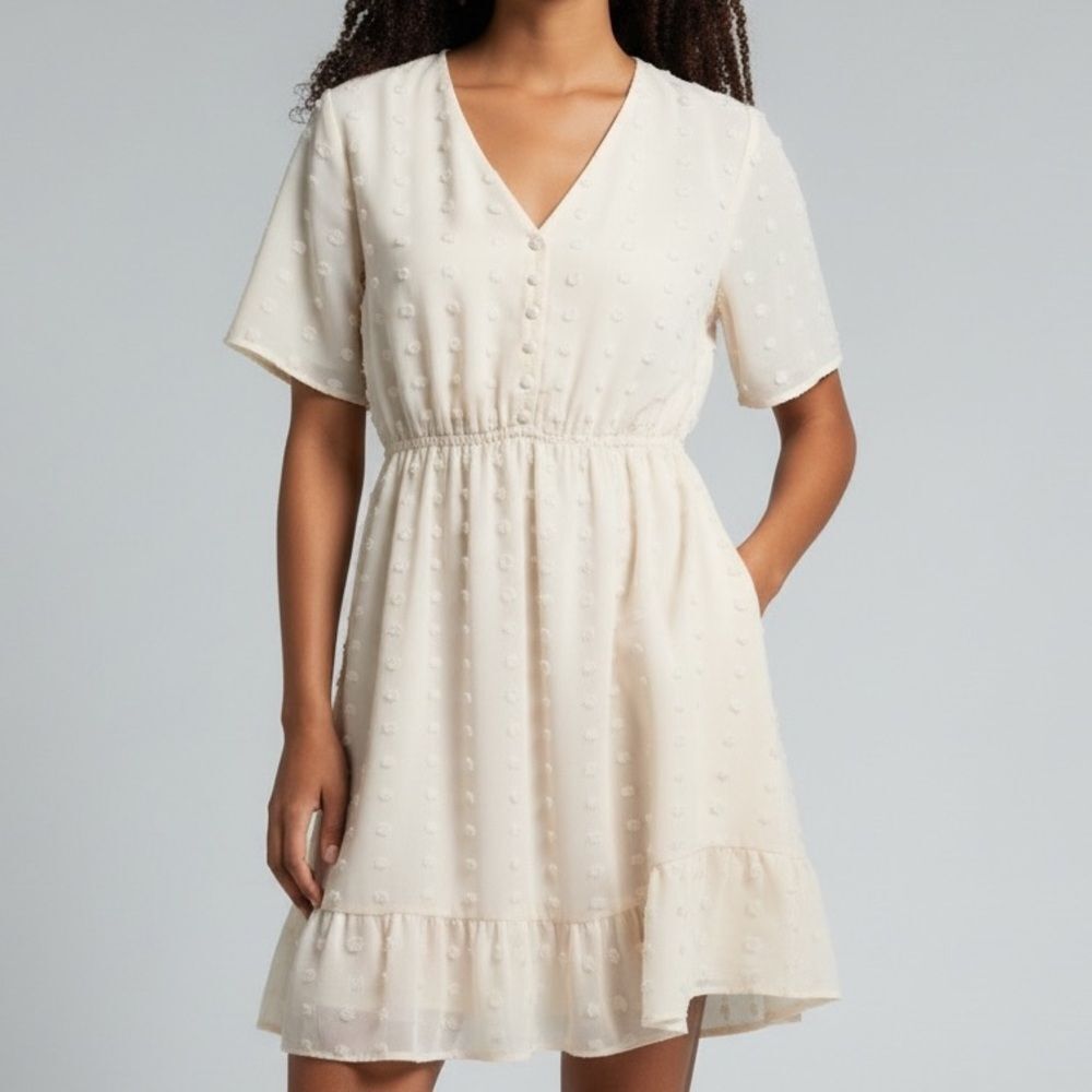 Polagram Cream Textured Midi Dress in Size Large